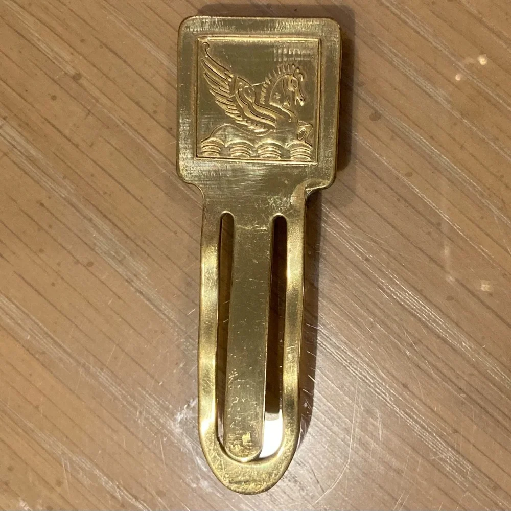 Vintage brass Pegasus Winged Horse Money Clip / Bookmark Equestrian 3